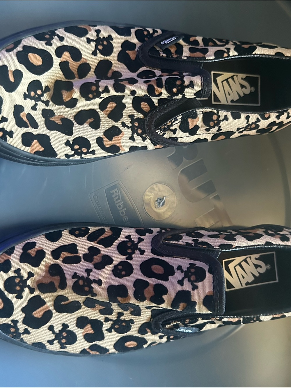 Vans Slip-On Sneakers with Leopard & Skull Print - Black & Tan